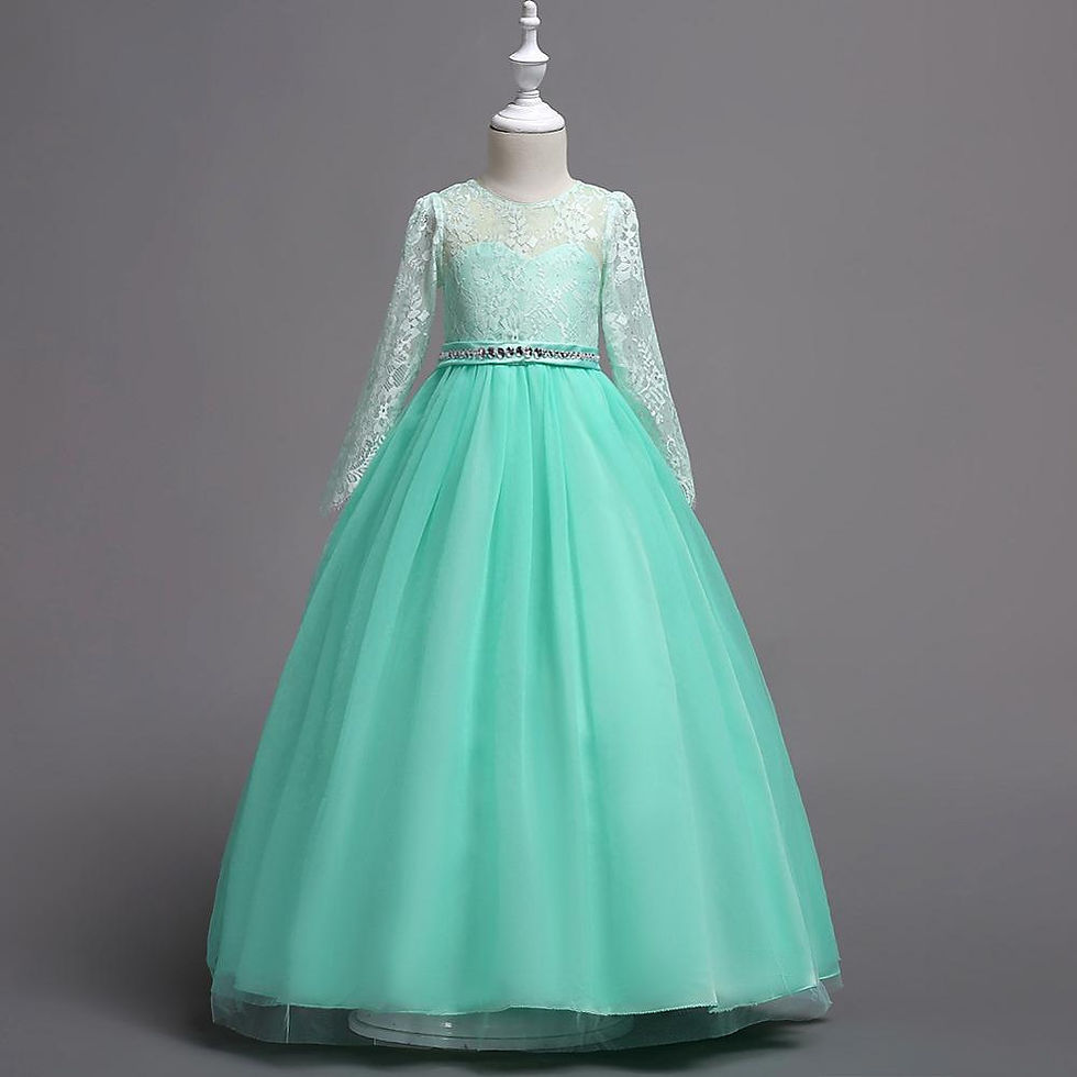 Miniatyrbild: Good Quality Tulle Lace Elegant Long Girl Princess Dress long sleeve Ball Gown