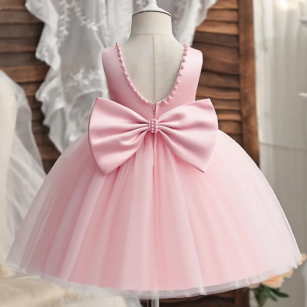 Miniatura: Toddler Baby 1st Birthday Baptism Backless Dress for Girls Princess Luxury Embr