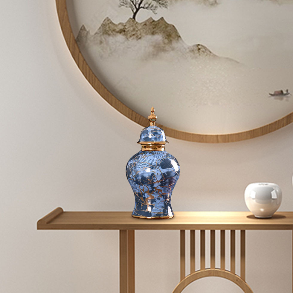 Miniature : Ceramic Oriental Ginger Jar with Lid Decorative Ceramic Vase Accent Centerpiece