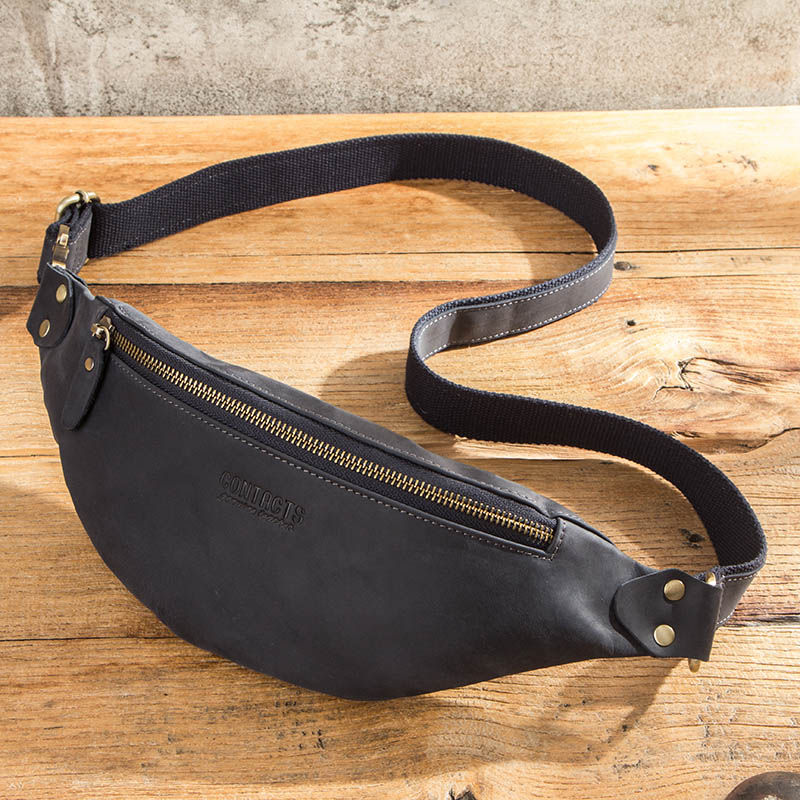 Thumbnail: CONTACT'S 100% Crazy Horse Leather Waist Packs Travel Fanny Pack For Men Leathe