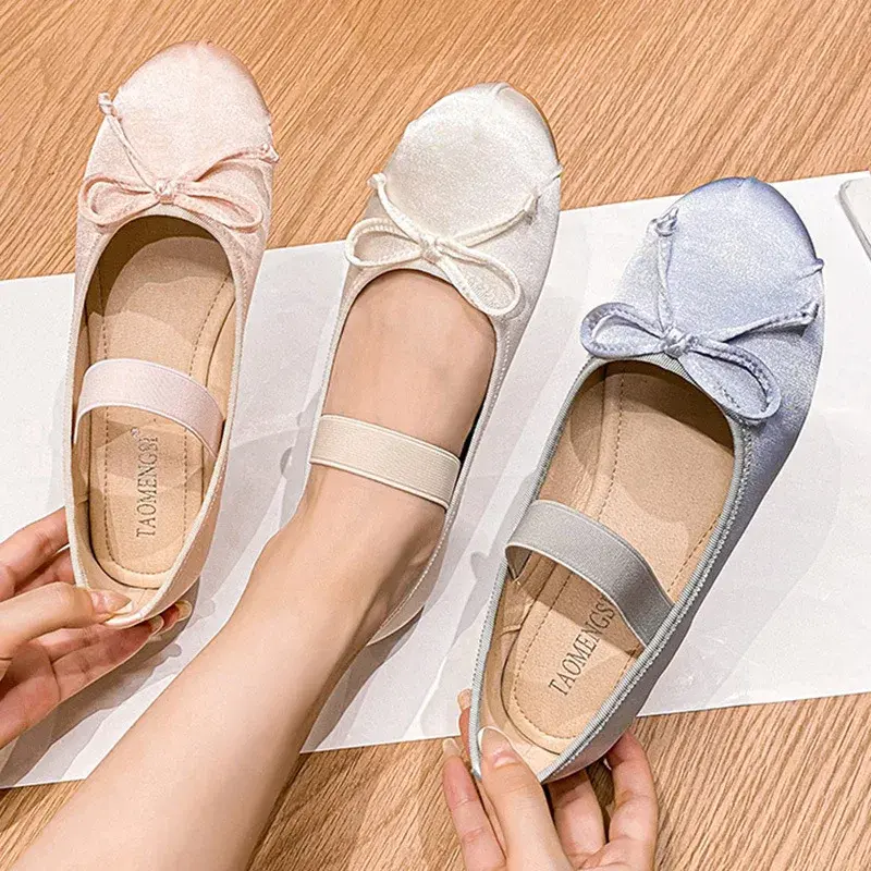 Thumbnail: Women's Mary Jane Shoes Round Toe Plus Size Women's Shoes Bow Silk Satin Ballet