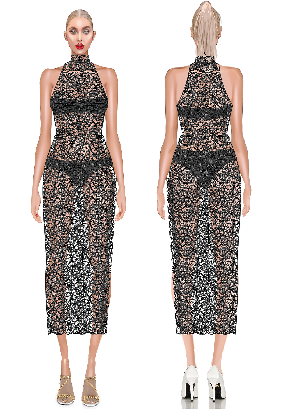 stretch lace midi - filled cad -