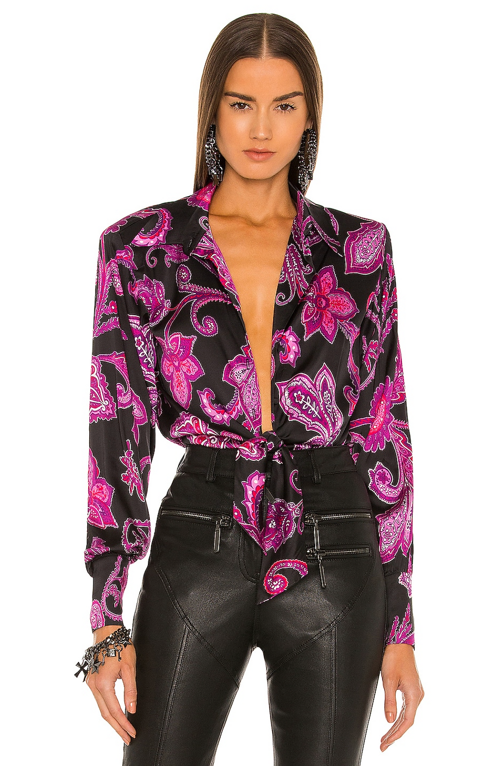 paisley printed satin bodysuit - front -