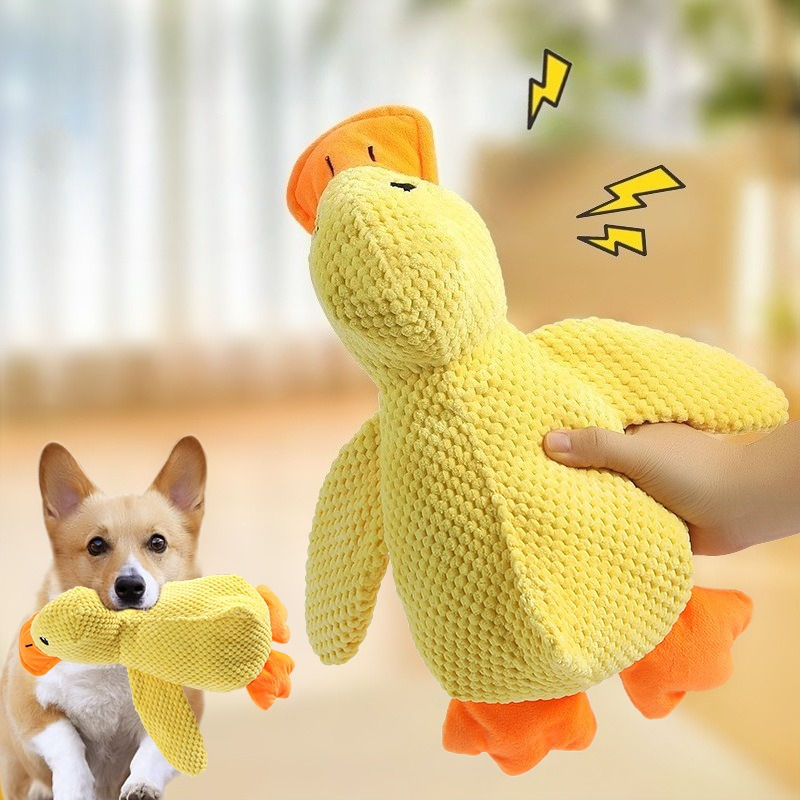 1PC Pet toy little yellow duck plush toy, durable for chewing, teething, and squ