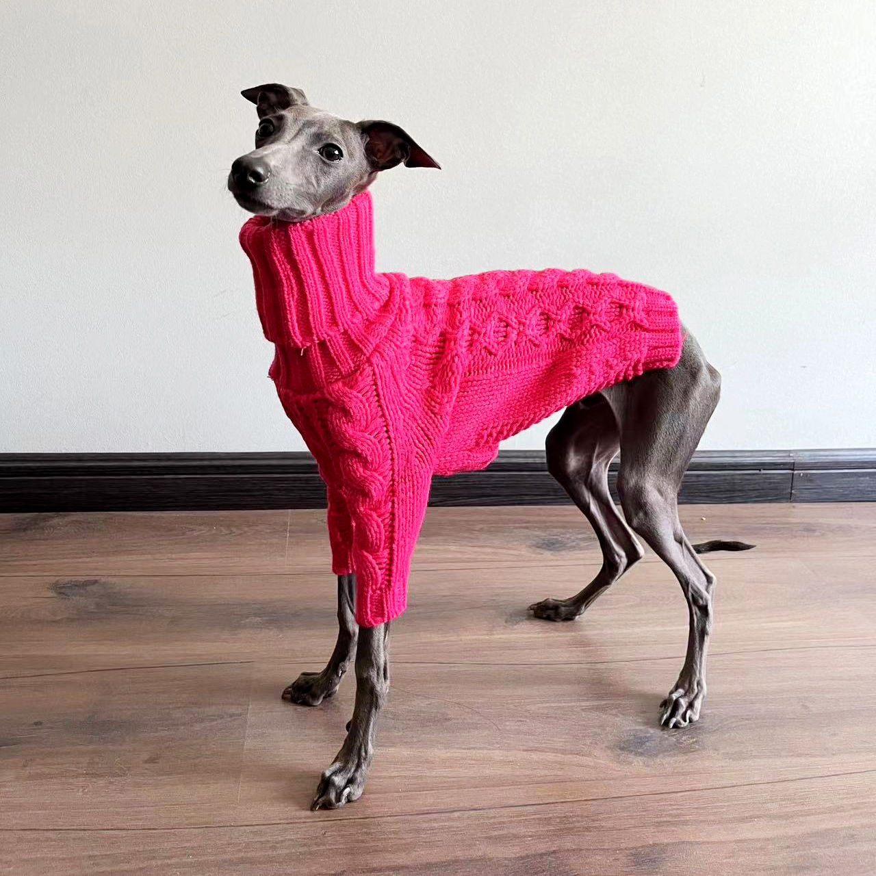 pink Fashionable Turtleneck Winter Dog Sweater Thick Warm Pet Sweater Handmade W