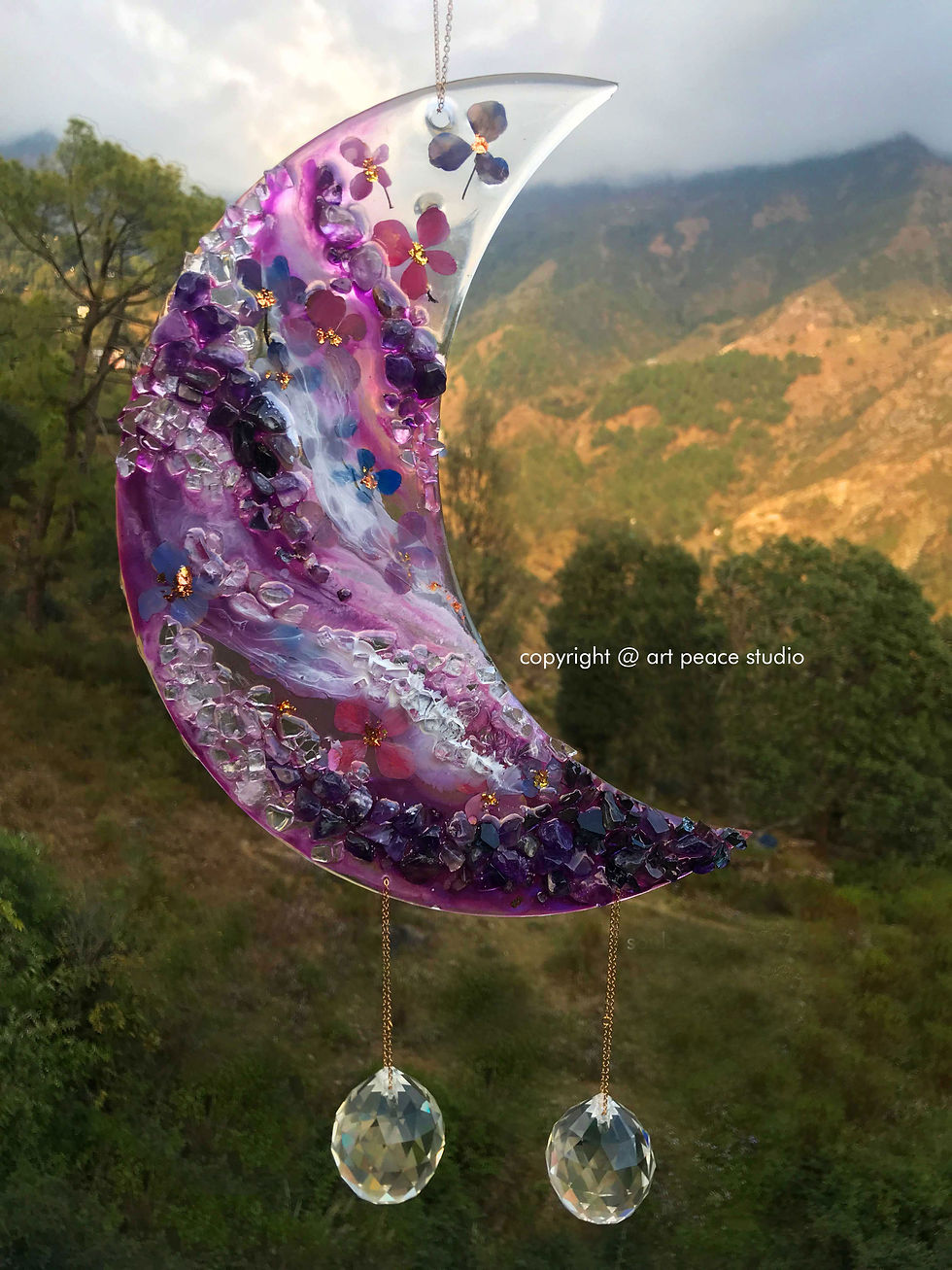 Thumbnail: moon suncatcher amethyst crystal healing energy flower resin moon gift feminine good energy