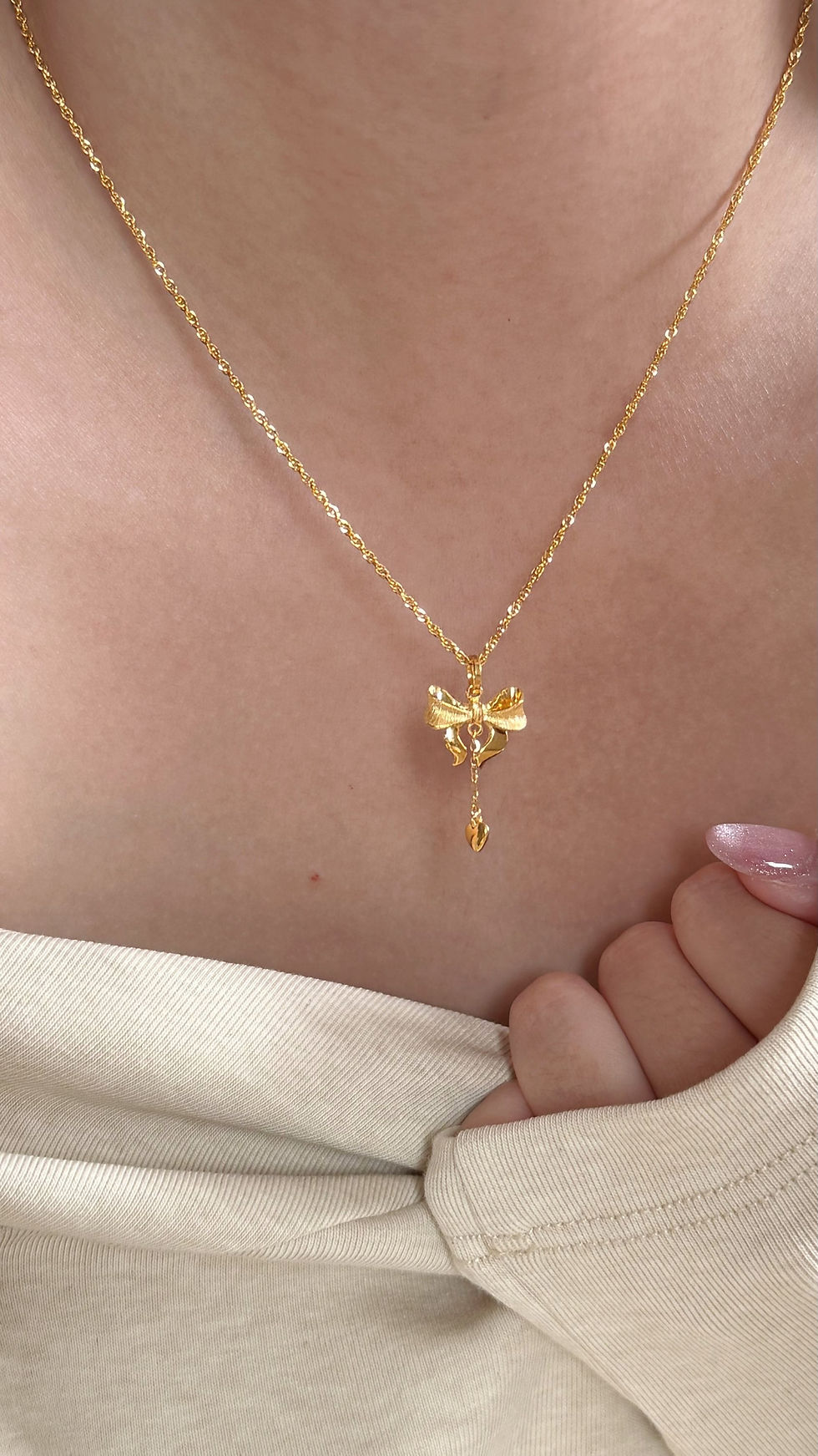 縮圖：純金公主垂墜蝴蝶結墜飾