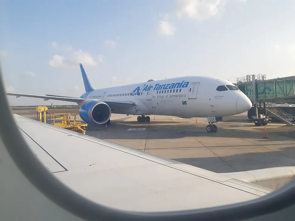 An Air Tanzania Boeing 787 at Julius Nyerere International Airport