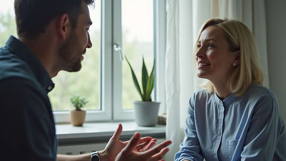 Close-up view of a therapist and patient engaged in a conversation