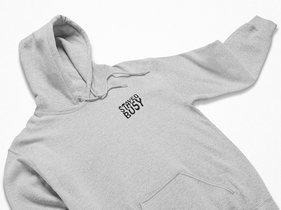 Thumbnail: Grey hoodie with black stayed busy crest logo