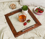 Wooden framed glass square serving tray image 2