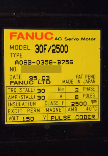 Thumbnail: Fanuc A06B-0358-B756 A06B0358B756 30F/2500 AC SERVO MOTOR
