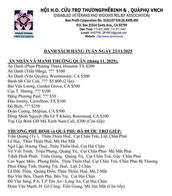 HỘI H.O CỨU TRỢ TPB & QP VNCH - DANH SÁCH HẰNG TUẦN NGÀY 23/11/2025