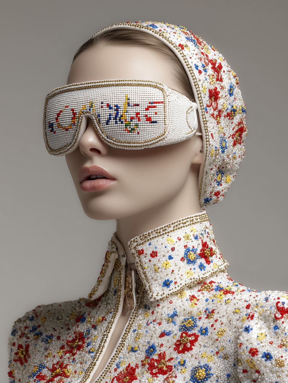 KI Dame mit bunter Datenbrille