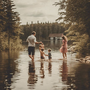 Family Playing at the cottage