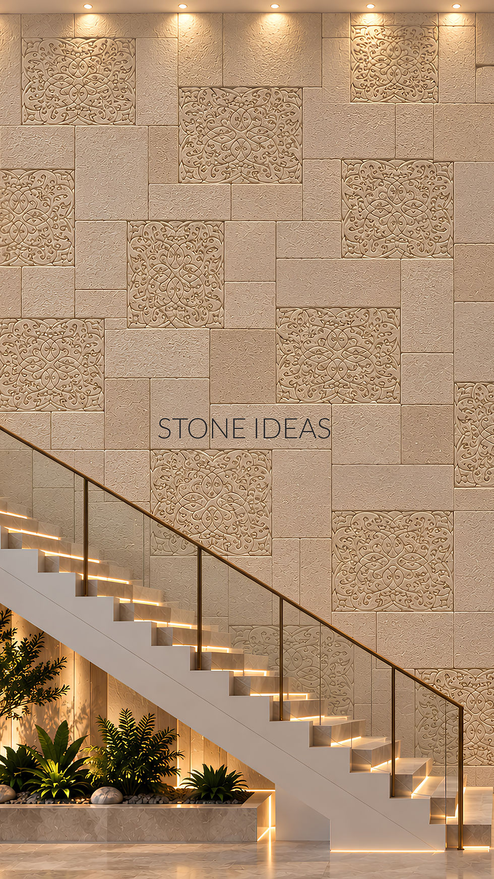 designer stone panels for staircase wall