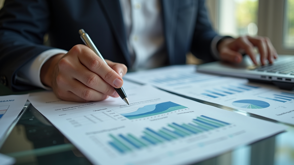 Close-up view of a Maltese business owner reviewing financial reports