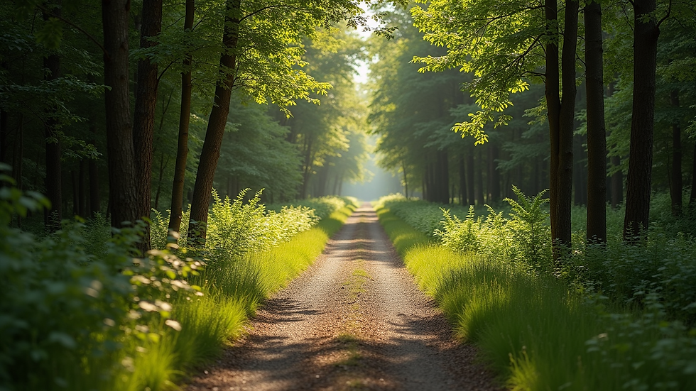 High angle view of a peaceful nature trail surrounded by trees