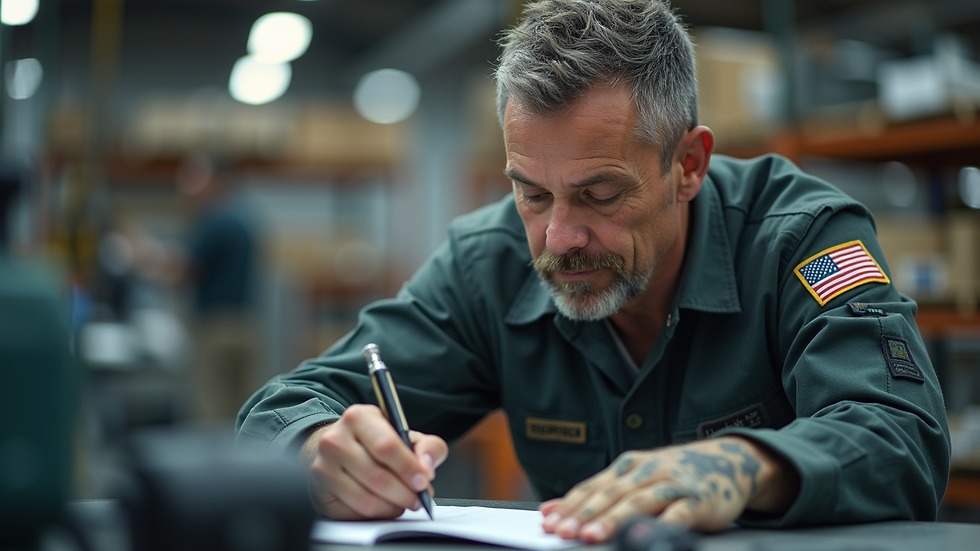 Close-up view of a veteran receiving job training in a workshop