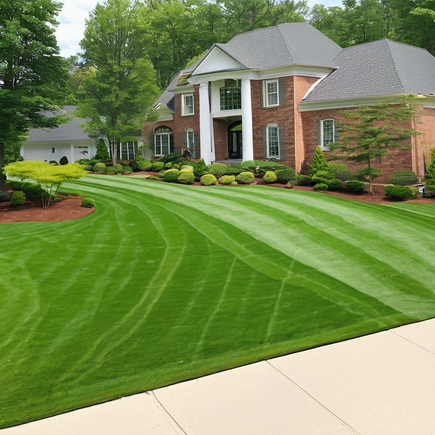 landscapers working on a home lawn with green shirts no logo .jpg