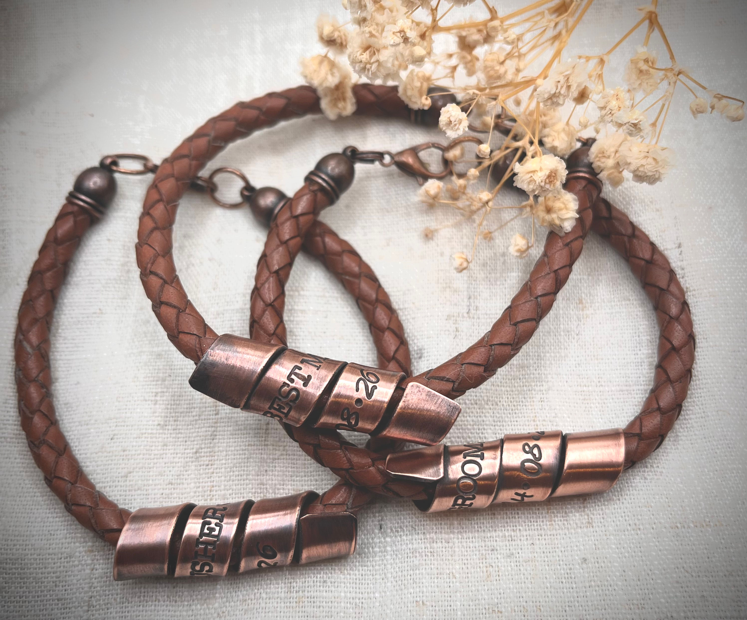 Personalised Groomsman Leather Bracelet – Best Man & Usher Gift