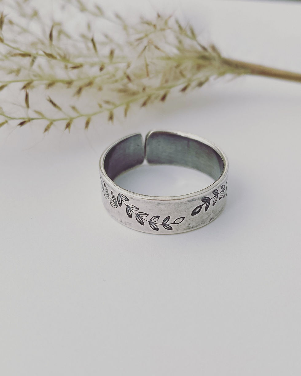 Thumbnail: Sterling Silver Chunky Cuff Ring – Nature Inspired Statement Ring, Handmade UK