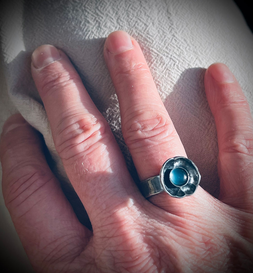 Thumbnail: Handmade Sterling Silver Chalcedony Ring | Organic Blue Gemstone Ring, Size P