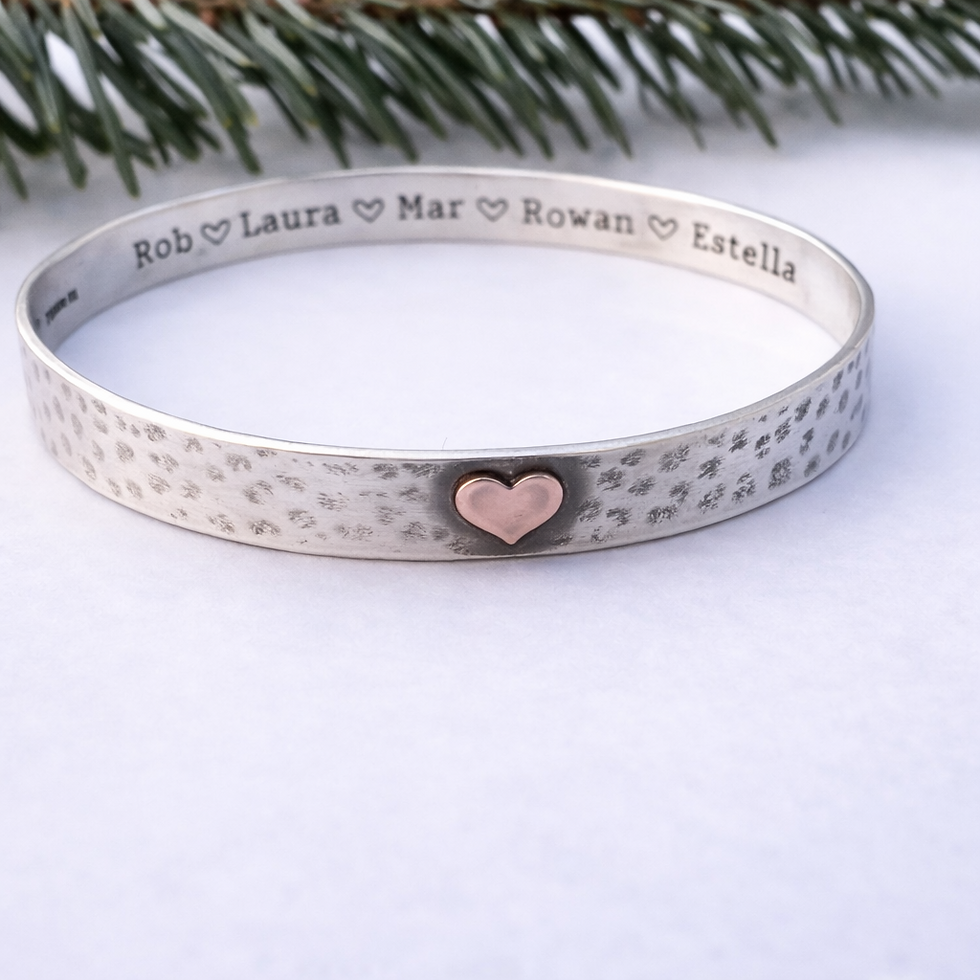 Thumbnail: Sterling Silver Hammered Bangle — Personalised Inside