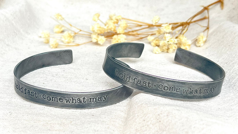 Thumbnail: Hold Fast Weathered Steel Cuff Bracelet | Personalised Inside | Hand Stamped Ins