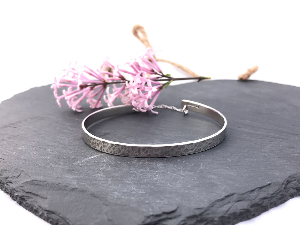 Thumbnail: Hammered Sterling Silver Cuff Bangle with Inside Engraving
