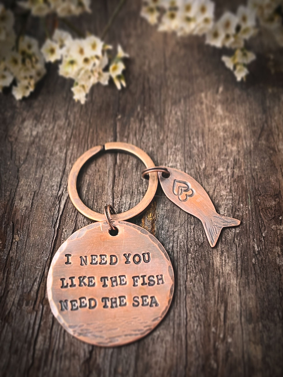 Thumbnail: Copper Fish Keyring – “I Need You Like the Fish Need the Sea”