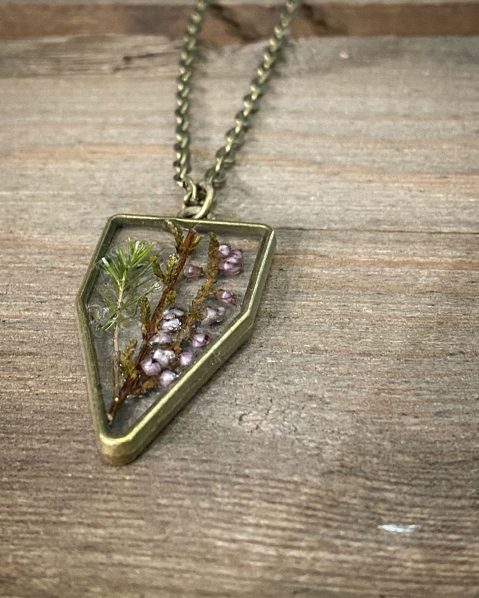 Thumbnail: Heather Wildflower Resin Necklace on Cord – Real Flower Pendant, Nature Inspired