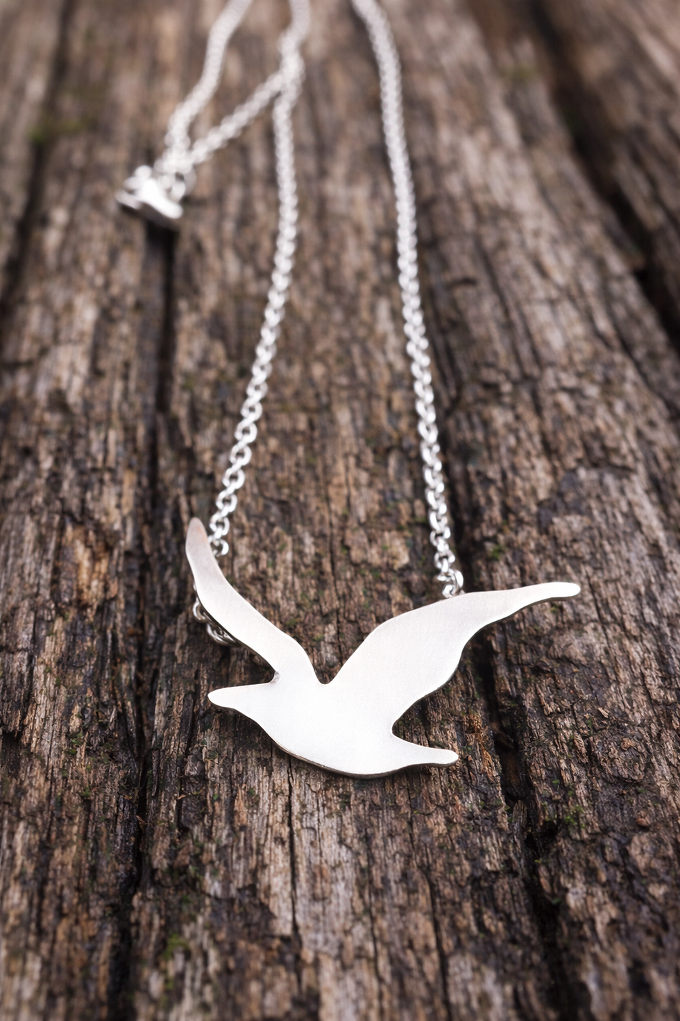Thumbnail: Sterling Silver Simple Seagull Bird Necklace