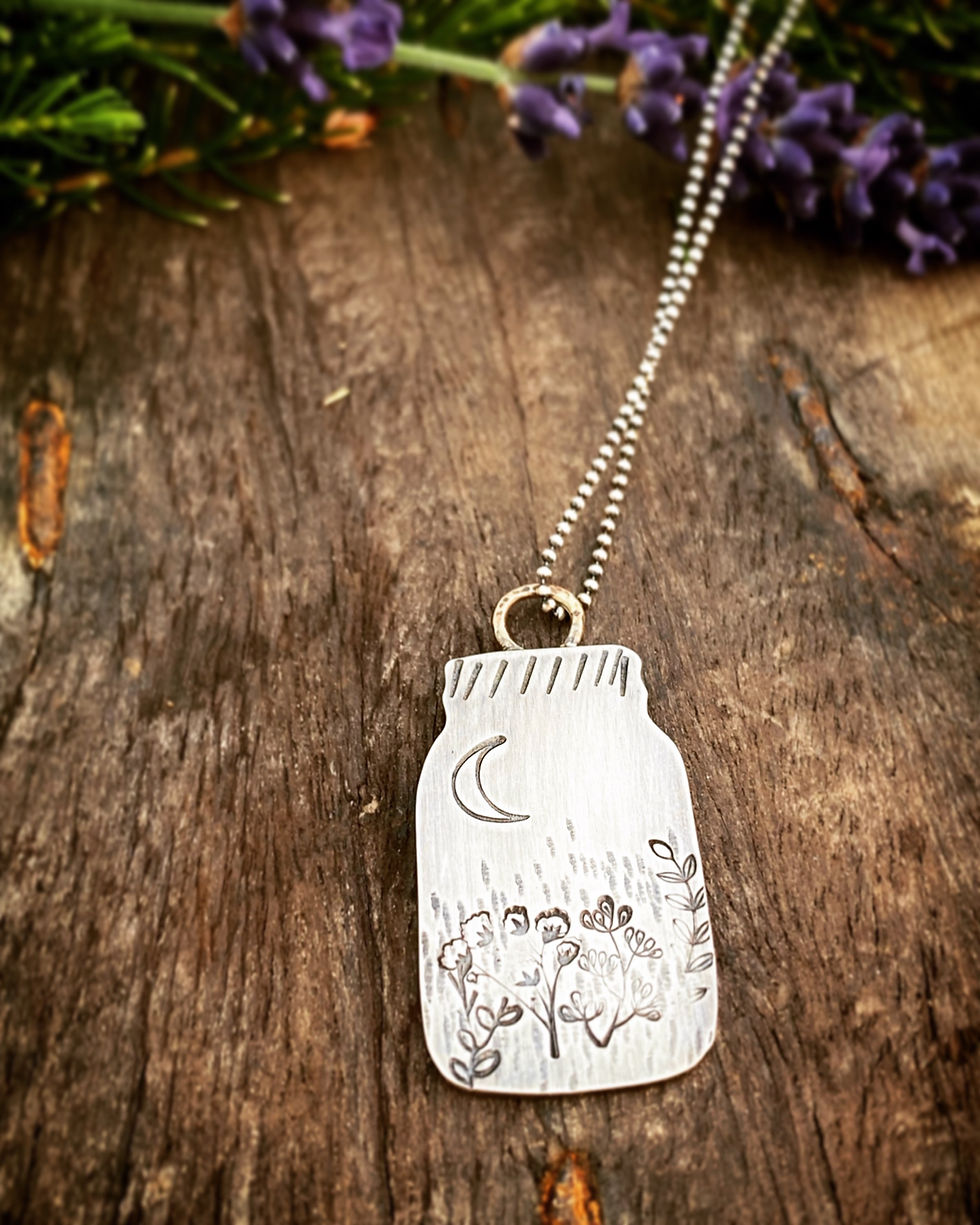 Thumbnail: Botanical jar silver pendant necklace