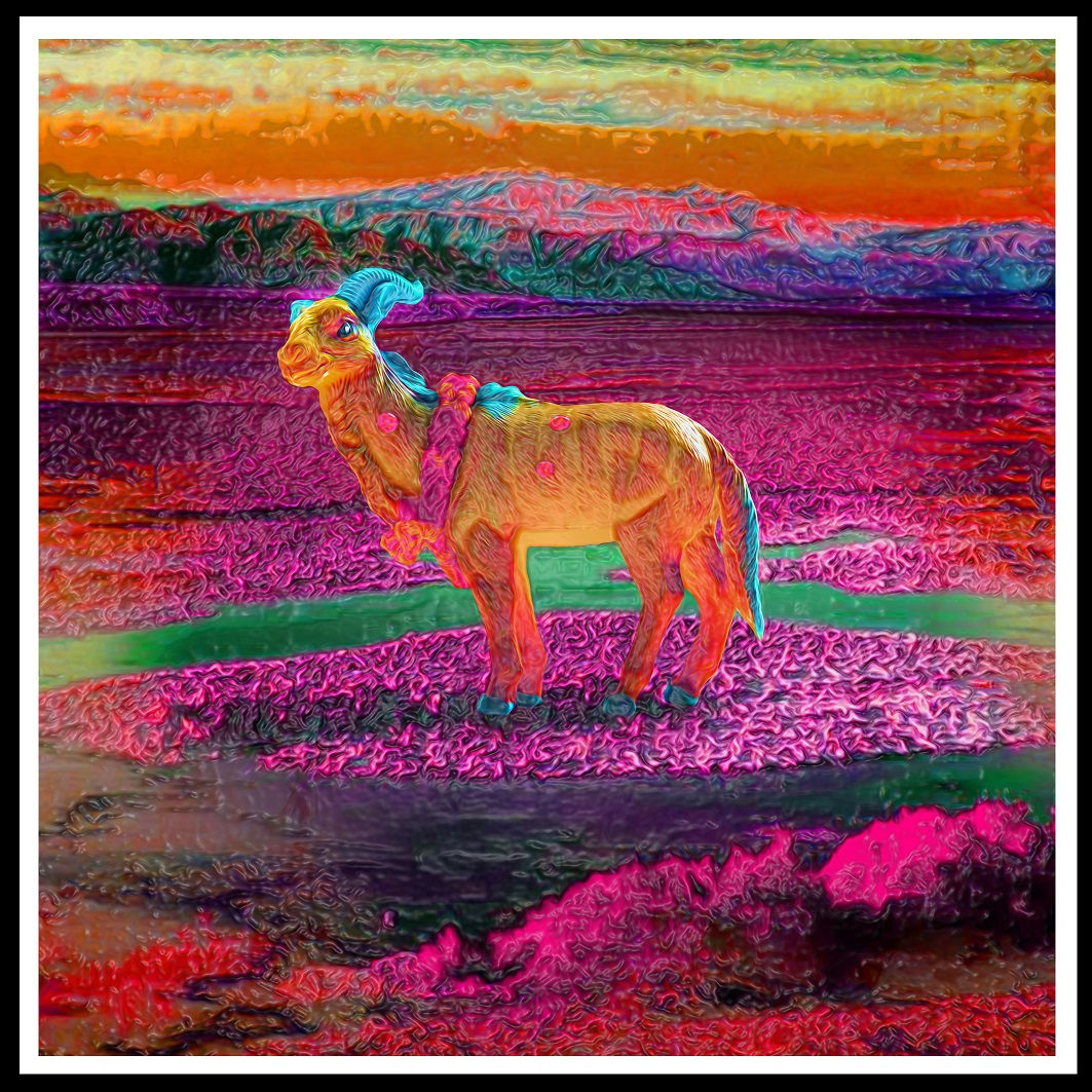 Plastic goat digital painting canvas, Pop art by Gordon Coldwell at Deep West Gallery