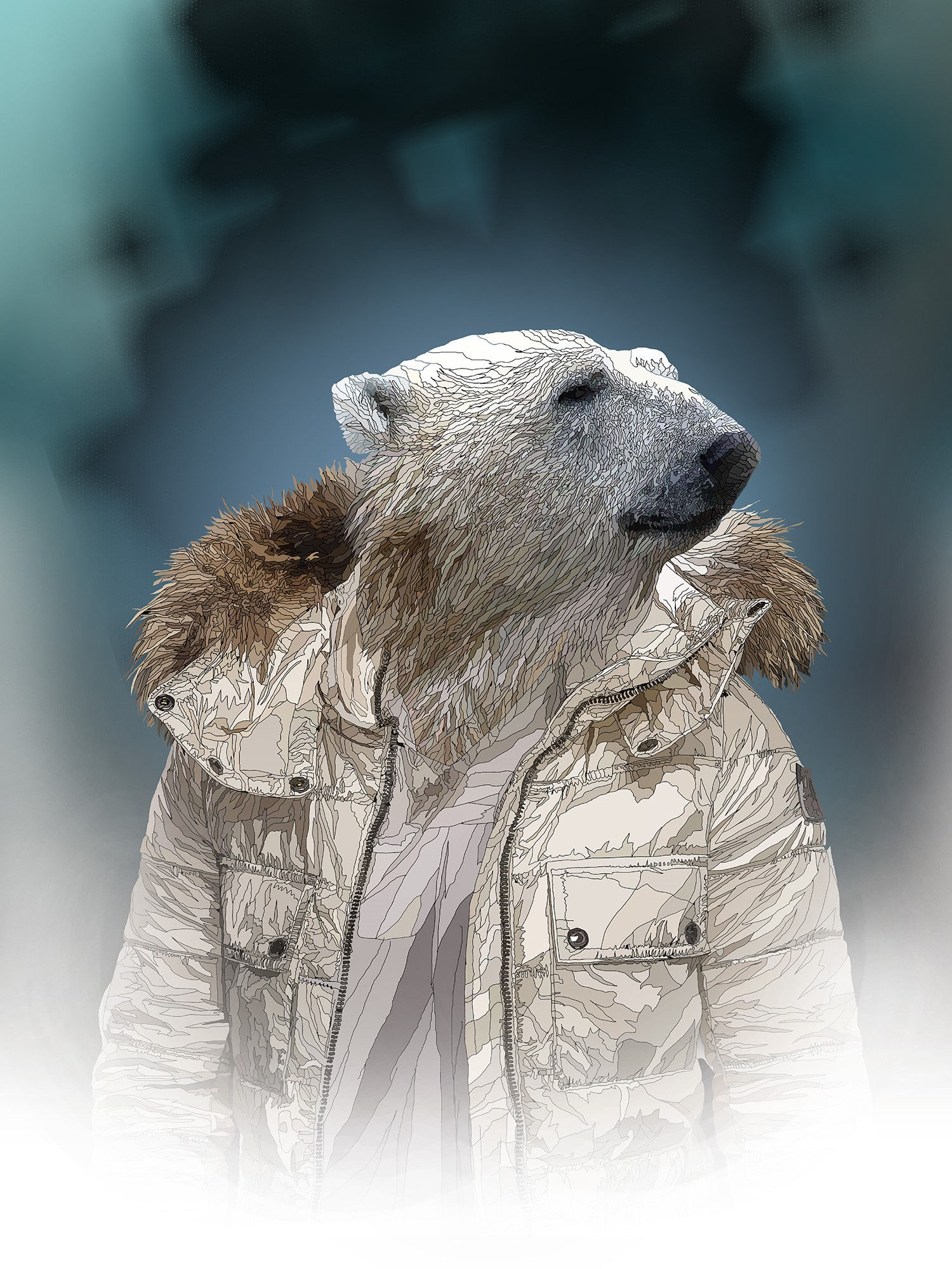 hybrid (polar bear ) print with acrylic sheet from Paul Kingsley Squire Urban art artwork at Deep West Gallery