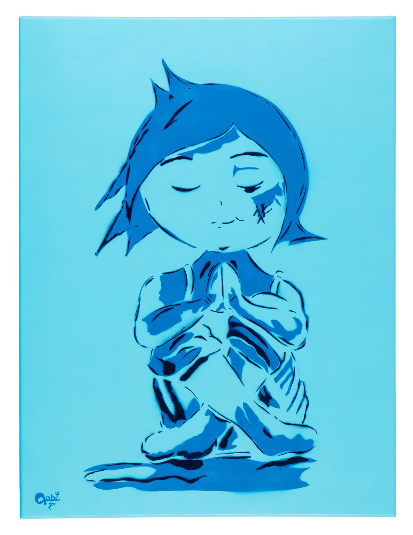 Praying Girl Portrait in Blue,  giclee print - Mini Gabi Urban artwork ,at Deep West Gallery