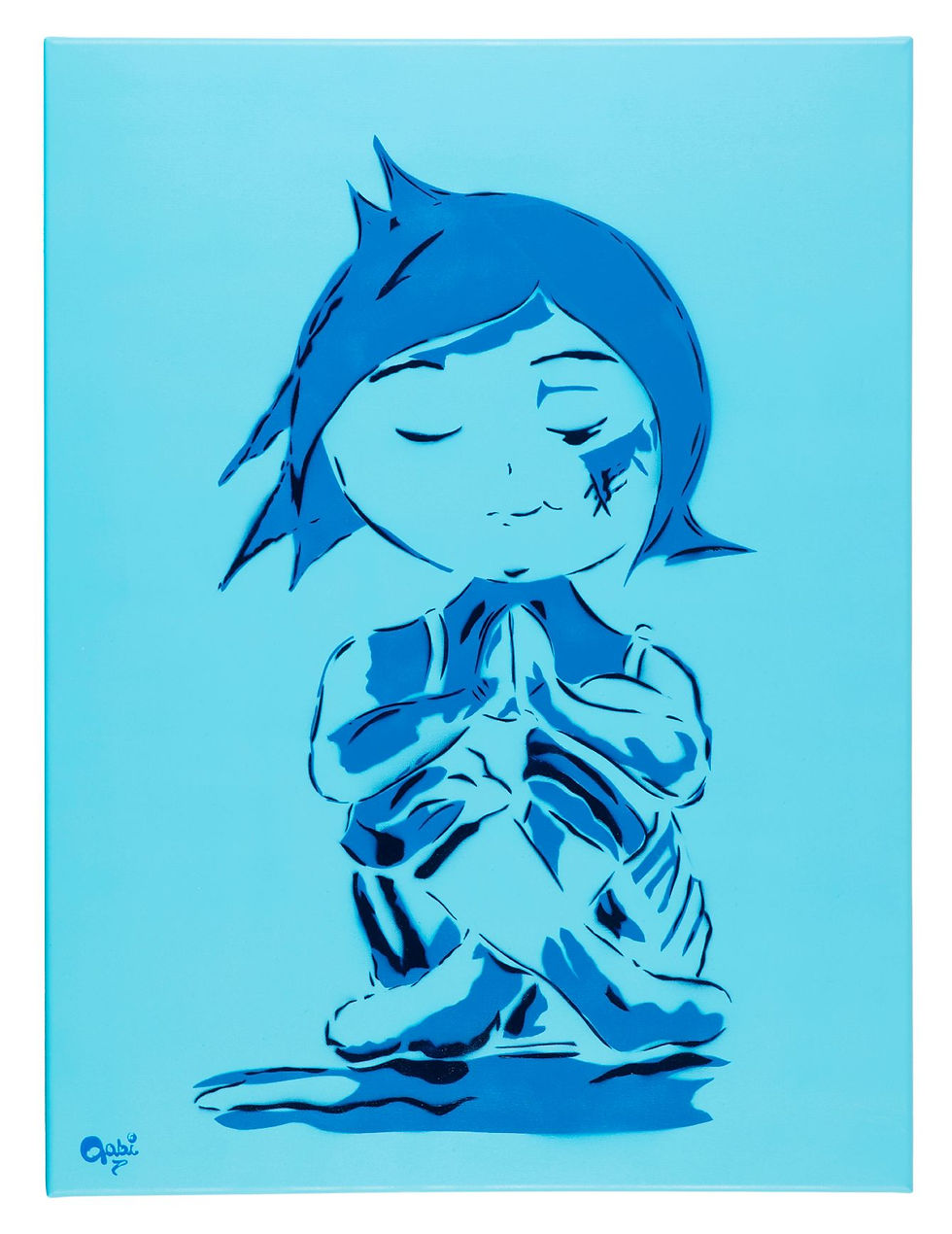 Praying Girl Portrait in Blue,  giclee print - Mini Gabi Urban artwork ,at Deep West Gallery