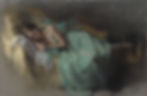Lady nap in green Portrait pastel painting, urban art from Vicente Romero Redondo at Deep West Gallery