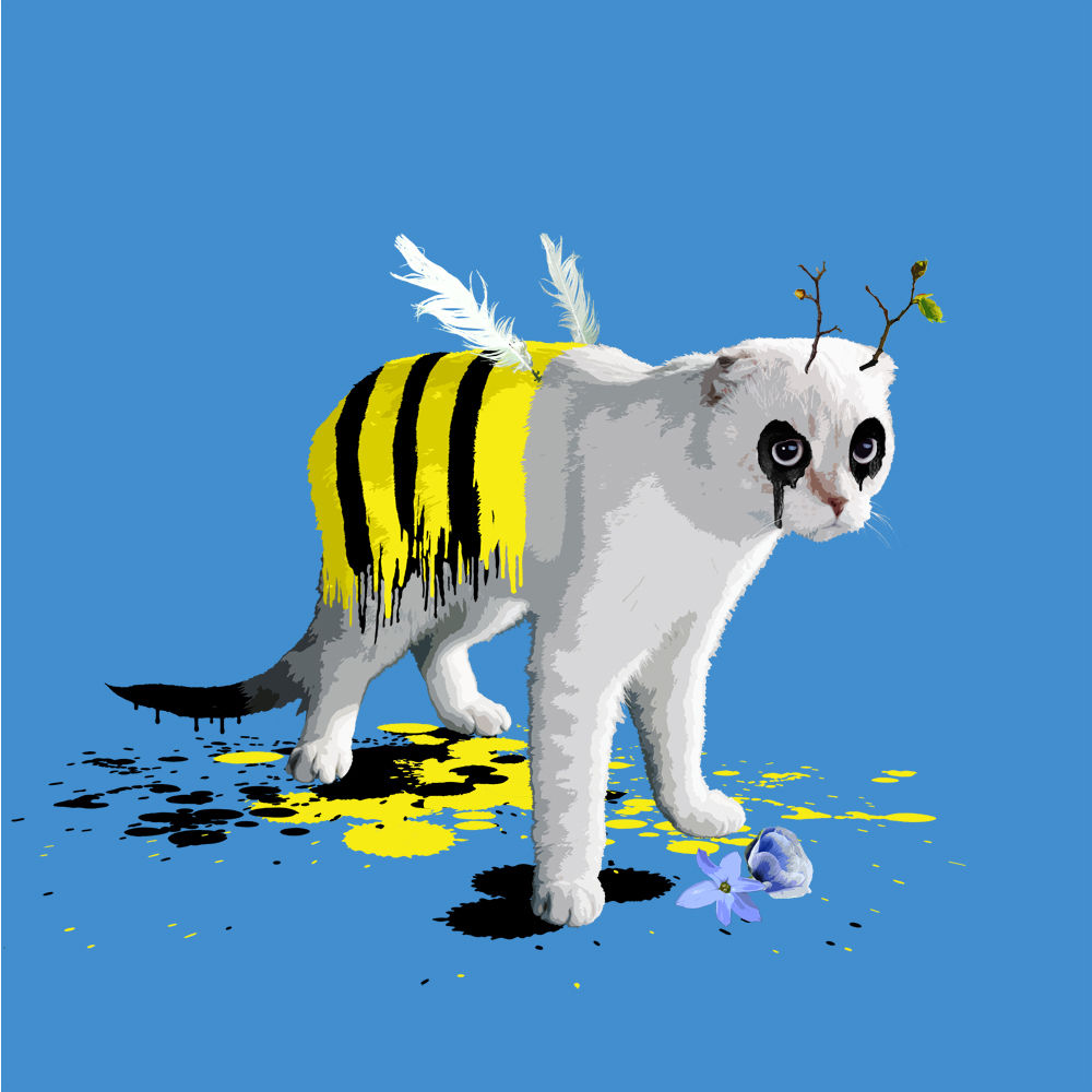 Cat, bee Giclee print, Pop art, Urban art,  by Carl Moore at Deep West Gallery