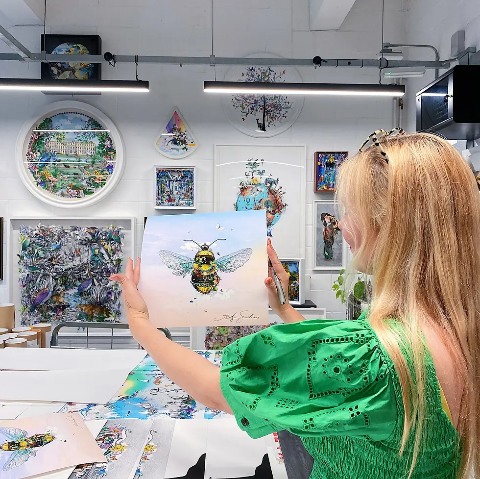 Thumbnail: Dusky Sky Garden Bee - Art Print-  Urban and Street art by Kristjana S Williams at Deep West Gallery