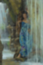 Lady smile in blue Portrait pastel painting, urban art from Vicente Romero Redondo at Deep West Gallery