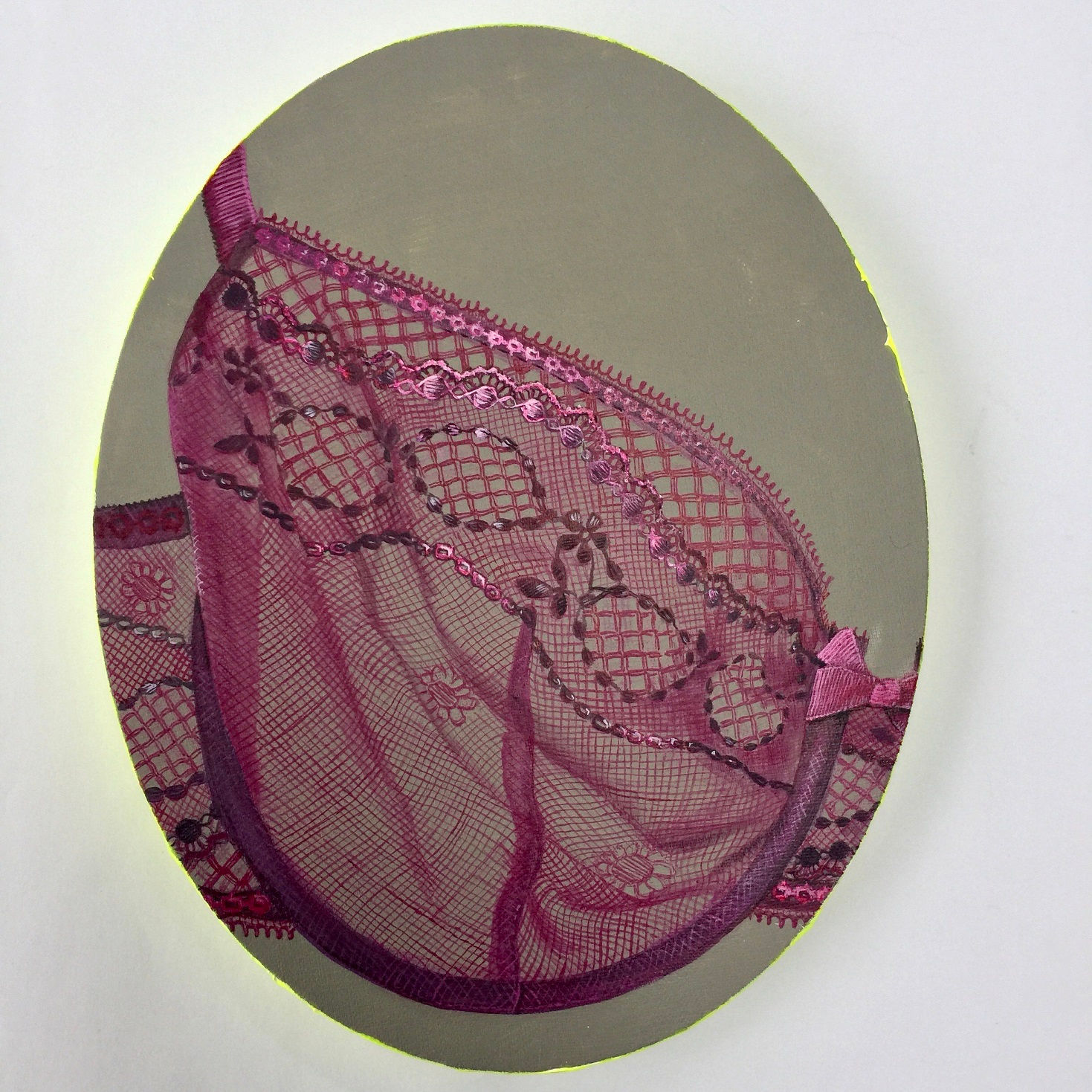 French lace bra lingerie ovals original painting on canvas from Anne-Marie Ellis Contemporary art artwork at Deep West Galle