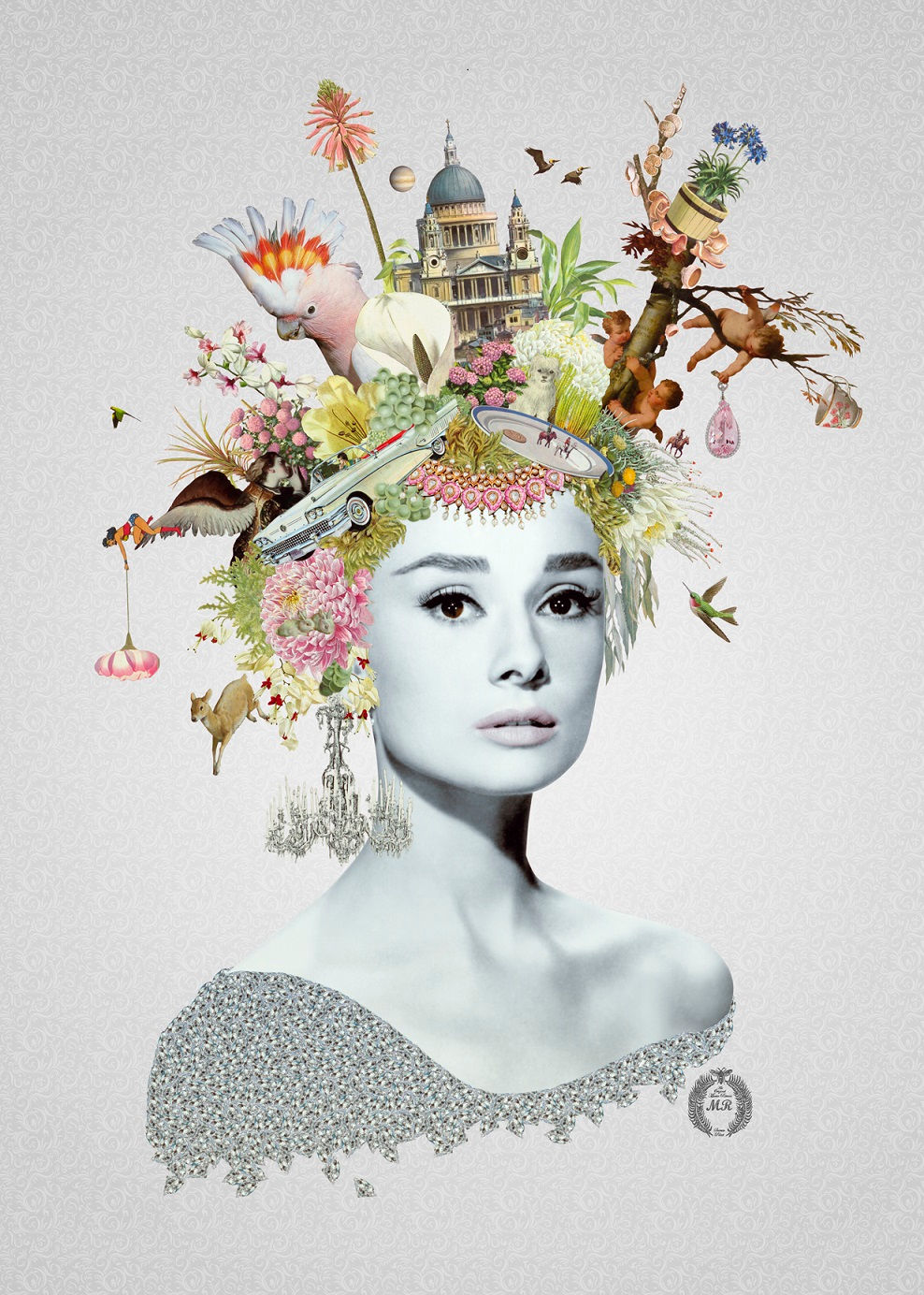 Audrey Hepburn collage print - Maria Rivans artwork at Deep West Gallery