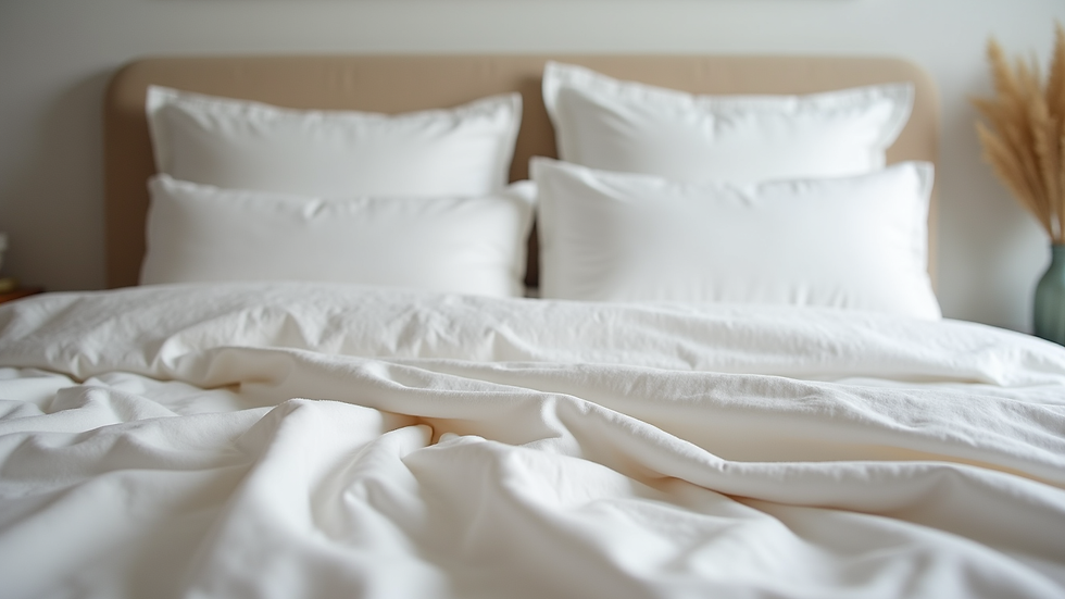 Close-up view of soft organic cotton bedding on a neatly made bed