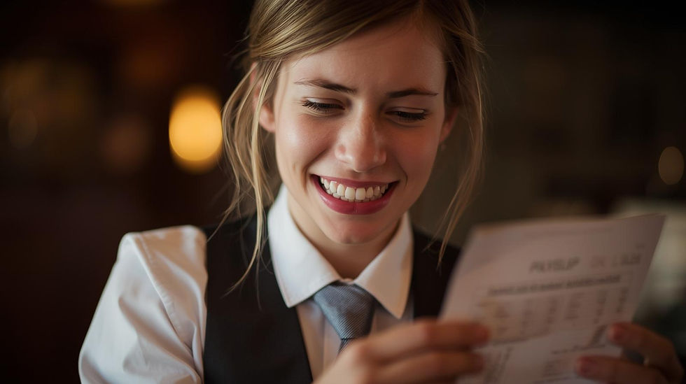 מלצרית שמחה מהטיפ שקיבלה | ליעוז בלסיאנו משרד עורכי דין מומחים בדיני עבודה