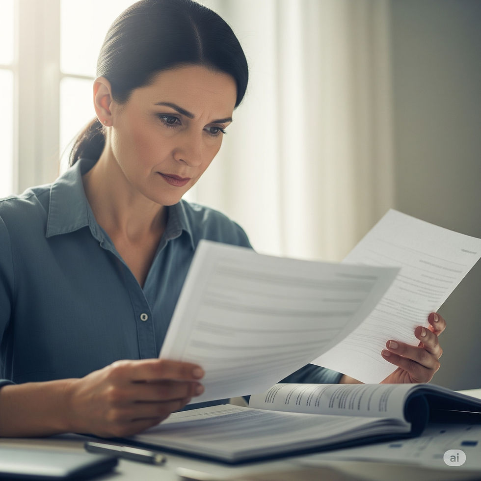 אישה בוחנת מסמכים חשובים | ליעוז בלסיאנו משרד עורכי דין בבת ים והסביבה | מומחים בבשורות טובות