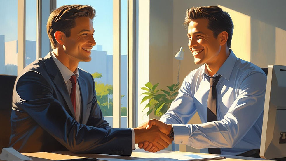שני אנשי עסקים מחייכים, לוחצים ידיים | ליעוז בלסיאנו משרד עורכי דין בבת ים והסביבה | מומחים בבשורות טובות
