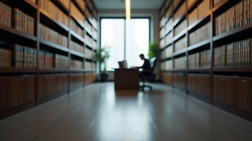 Eye-level view of a modern law office with legal books on shelves