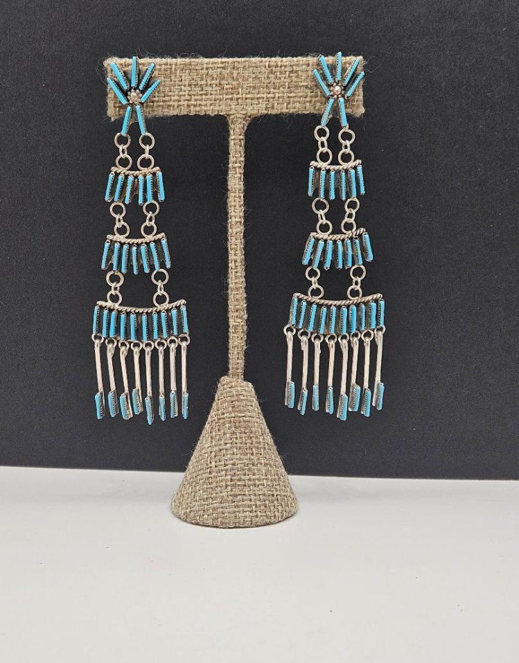 Thumbnail: Turquoise Showers Zuni Chandelier Earrings